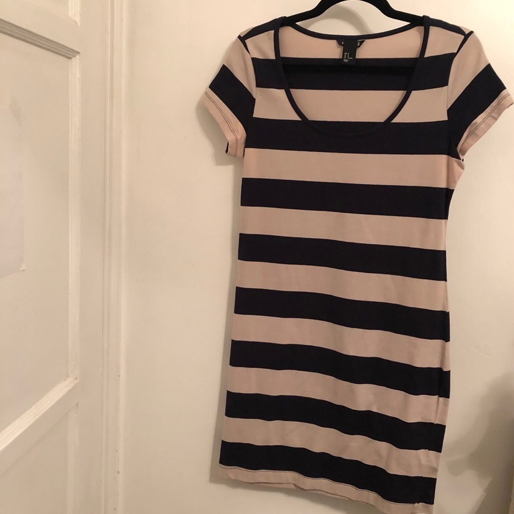 Tan and Black Striped Bodycon Dress